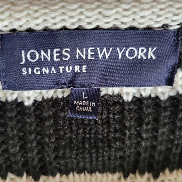 Jones New York Womens Sweater  Black White Striped  Cotton  Size Large - Picture 2 of 3